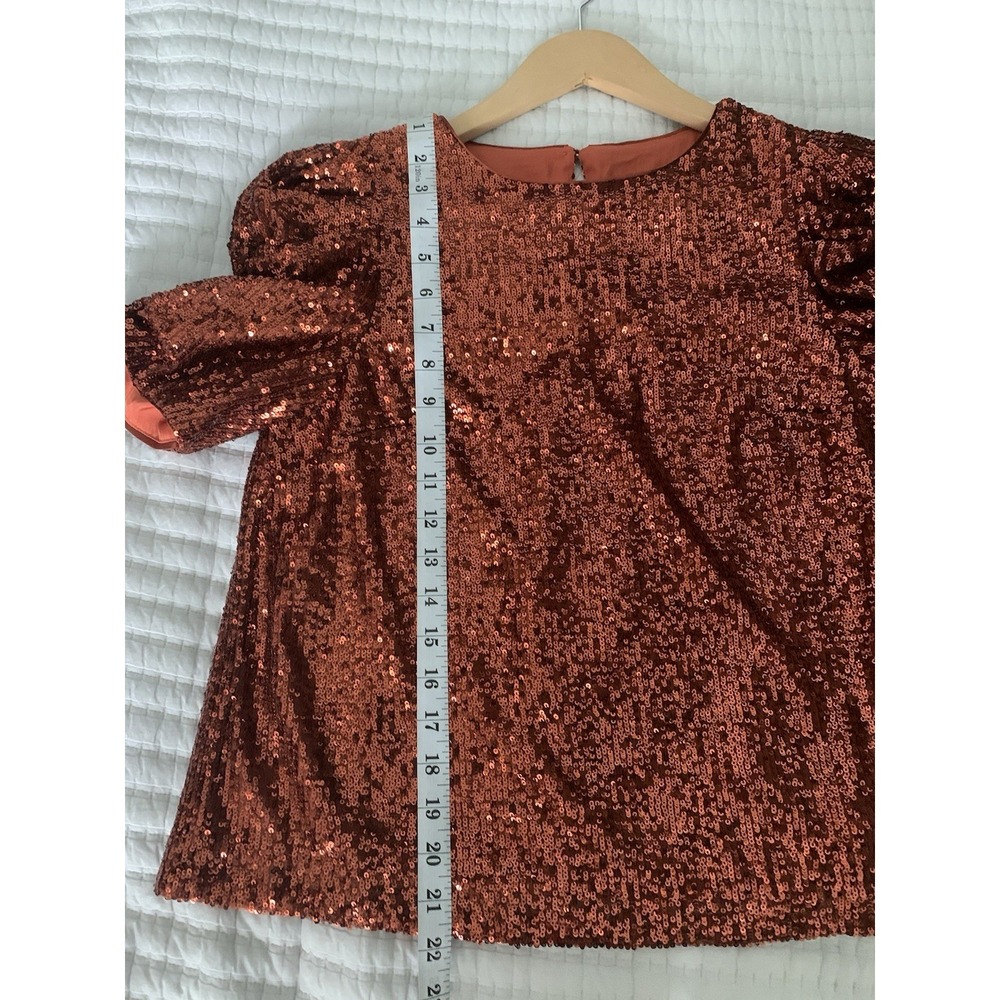 Anthropologie Marie Sequined Top Sz 2 Copper $120 Christmas Sparkle Rust NYE - Picture 10 of 13